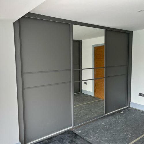 Dust Grey Satin Glass with Co ordinating Decorative Bars Swan Systems Furniture
