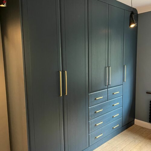 Parisian Blue Oak Fitted Wardrobes by Swan Systems Furniture Ltd